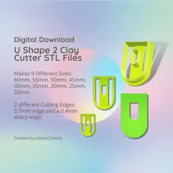 U Shape 3 Clay Cutter - Donut Geometric STL Digital File Download- 9 sizes and 2 Cutter Versions, cookie cutter