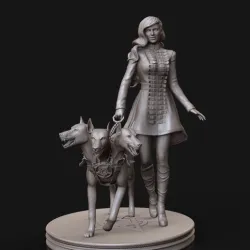 Woman with hell dog