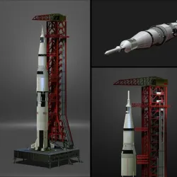 Nasa Saturn V Rocket and Launch Pad Apollo 3D model, file STL OBJ for 3D Printer