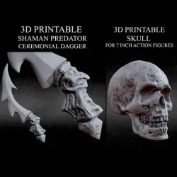 3D PRINTABLE SHAMAN PREDATOR DAGGER KNIFE AND SKULL
