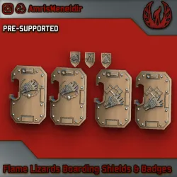 Flame Lizards Boarding Shields and Badge