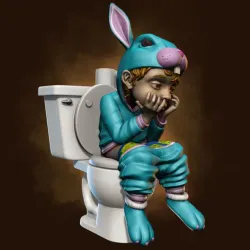 Rabbit kid in toilet 3D print model