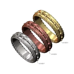 Rope sides beaded split cigar band US sizes 7 8 9 3D print model