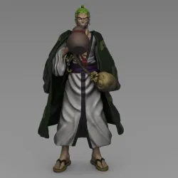 RORONOA ZORO - ONE PIECE - WANO KUNI 3Dprint model (with 2 different faces) - RORONOA ZORO - ONE PIECE - WANO KUNI 3D printable model (with two different faces)
