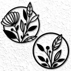 Set of Two Flowers in Circle Frame Wall Art floral wall decor 2d