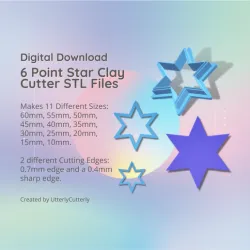 6 Point Star Clay Cutter - Celestial STL Digital File Download- 11 sizes and 2 Cutter Versions Earrings, Studs, Pendant, Barrette