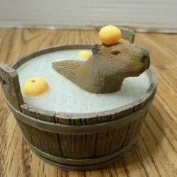 Capybara chill'n in a tub with oranges