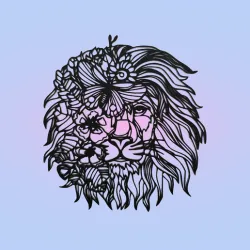 Decorative mural, lion, flowers