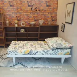 MINIATURE STUDIO BED, MINIATURE SINGLE BED, DOLLHOUSE BED, TINY BED