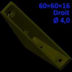 Angle 60×60×16, straight braces, Ø 4.0 mm screws