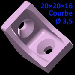 Bracket 20×20×16, curved braces, screws Ø 3.5 mm