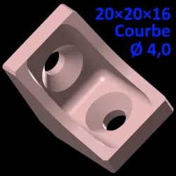 Bracket 20×20×16, curved braces, screws Ø 4.0 mm