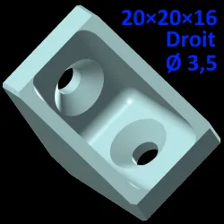 Bracket 20×20×16, straight braces, screws Ø 3.5 mm