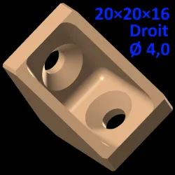 Bracket 20×20×16, straight braces, screws Ø 4.0 mm
