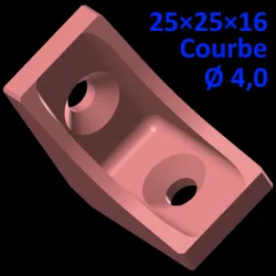 Bracket 25×25×16, curved braces, screws Ø 4.0 mm