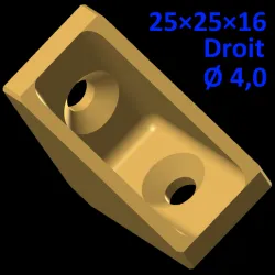 Bracket 25×25×16, straight braces, screws Ø 4.0 mm