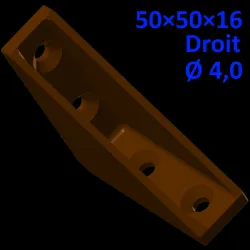 Bracket 50×50×16, straight braces, screws Ø 4.0 mm