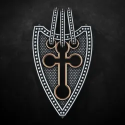 Cross shield sterling silver and gold mens necklace