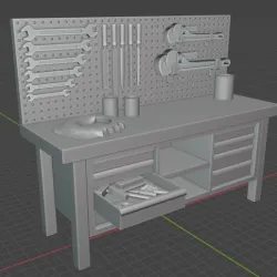 H0 - Workbench with open drawer and optional back wall