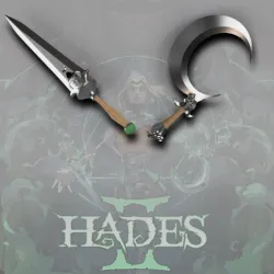 Hades 2 Melinoe dagger and a crescent-shaped scythe