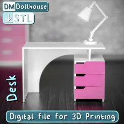 Miniature 1:12 Scale 3-Drawer computer Desk STL File for 3D Printing - Dollhouse Furniture Model, Perfect for Dollhouses!
