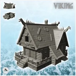 Viking log building with access stairs and fireplace (14) - North Northern Norse Nordic Saga 28mm 15mm