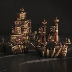 Man O' War Fantasy Orc Gunship (1mm Scale)