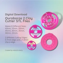 Ouroboros 2 Clay Cutter - Mystical Snake STL Digital File Download- 8 sizes and 2 Cutter Versions Earrings, Pendant, Barrette