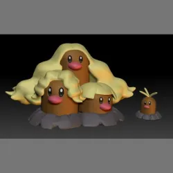 Pokemon Alolan Diglett Alolan Dugtrio 3D print model