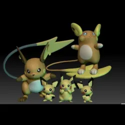 Pokemon Pichu Pikachu Raichu Alolan 3D print model