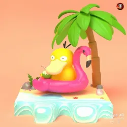 Pokemon psyduck beach style diorama (with cuts)