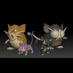 Pokemon Rattata and Raticate - Alolan form included 3D print model