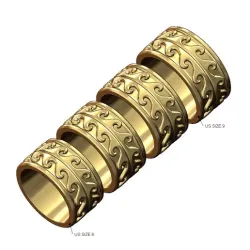 Wide double wave pattern band US sizes 6to9 3D print model