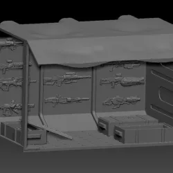 28mm Gun Weapons Shack or Store with Ammo and Gun Crates