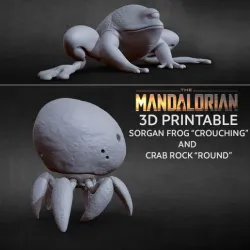 3D PRINTABLE CRAB ROCK ROUND AND SORGAN FROG CROUCHING THE MANDALORIAN