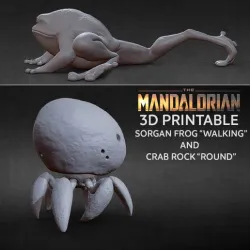 3D PRINTABLE CRAB ROCK ROUND AND SORGAN FROG WALKING THE MANDALORIAN