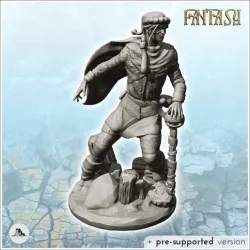 Elf man with hat and wooden boat (7) - Medieval Fantasy Magic Feudal Old Archaic Saga 28mm 15mm