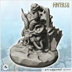 Evil creature with large belly armor with horns and wooden stick (18) - Medieval Fantasy Magic Feudal Old Archaic Saga 28mm 15mm Chaos Darkness Demon