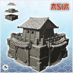 Large stone Asian building with central tower under roof and round door (26) - Medieval Asia Feudal Asian Traditionnal Ninja Oriental