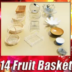 Basket and bowls collection 14 items 3D model