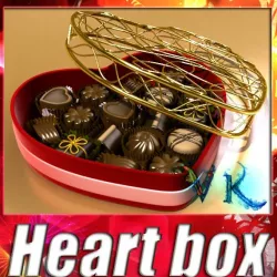 Chocolate Candy Pieces in Heart Box 3D model