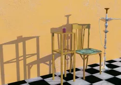 Egyptian pipe cafe adv and Arabic furniture  Low-poly  3D model