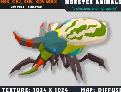 Low Poly Beetle Monster 18 3D Model - Animated Low-poly  3D model