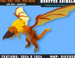 Low Poly Dragon Monster 14 3D Model - Animated Low-poly  3D model