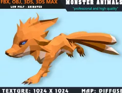 Low Poly Fox Monster 11 3D Model - Animated  Low-poly  3D model