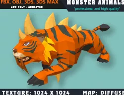 Low Poly Tiger Monster 20 3D Model - Animated  Low-poly  3D model
