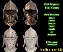 Medieval Helmet - PBR - Textured - 2 Objects Low-poly  3D model