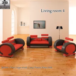 Living Room 4 Set Low-poly  3D model
