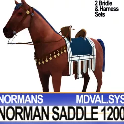 Saddle Medieval Norman Bridle Harness 1200 3D model