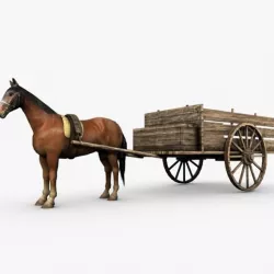 Wooden horse drawn cart 3D model